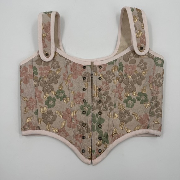 French Meadows Tops - French Meadows Floral Tapestry Corset Stays Bodice Pink Gold Renaissance PNW